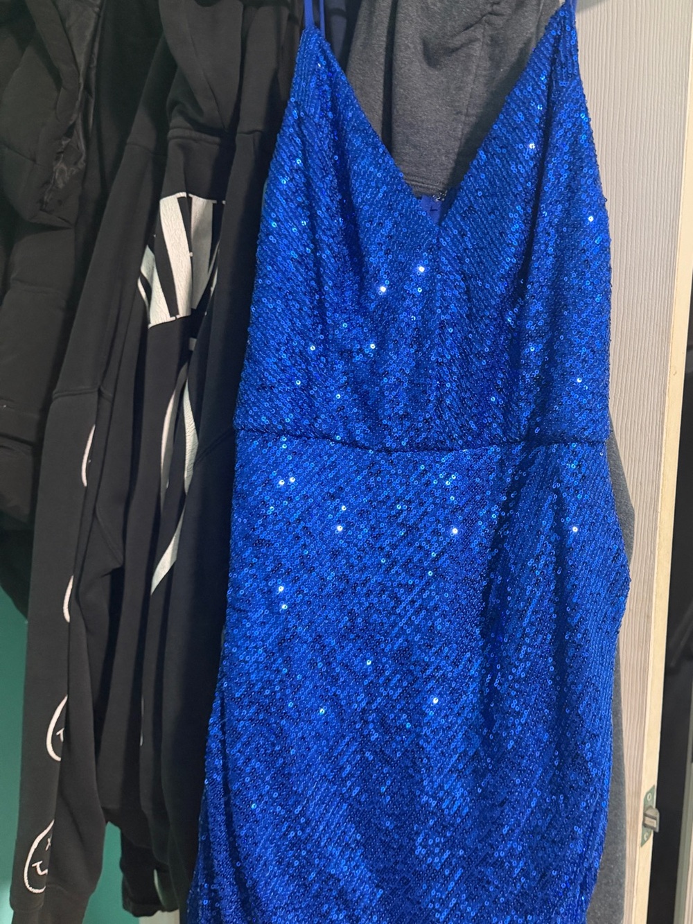 Crystal Doll Royal Blue Sequin V-Neck Dress